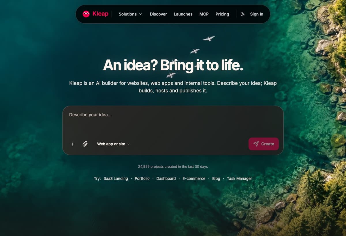 Home page of kleap.co