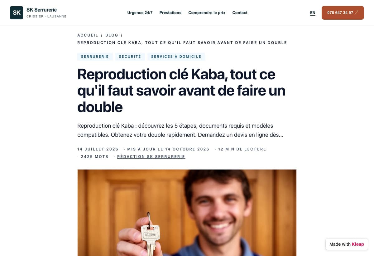 Article de serrureriesk.ch sur la reproduction de clés Kaba