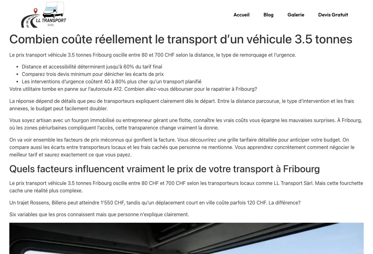 LL Transport's article on the price of moving a 3.5-tonne vehicle