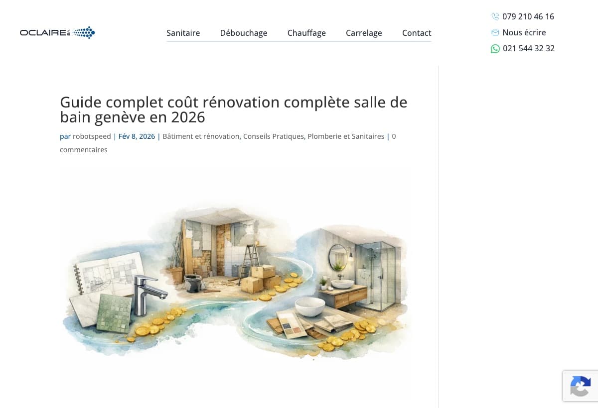 An article RobotSpeed published on Oclaire’s site: a guide to the cost of a bathroom renovation in Geneva.