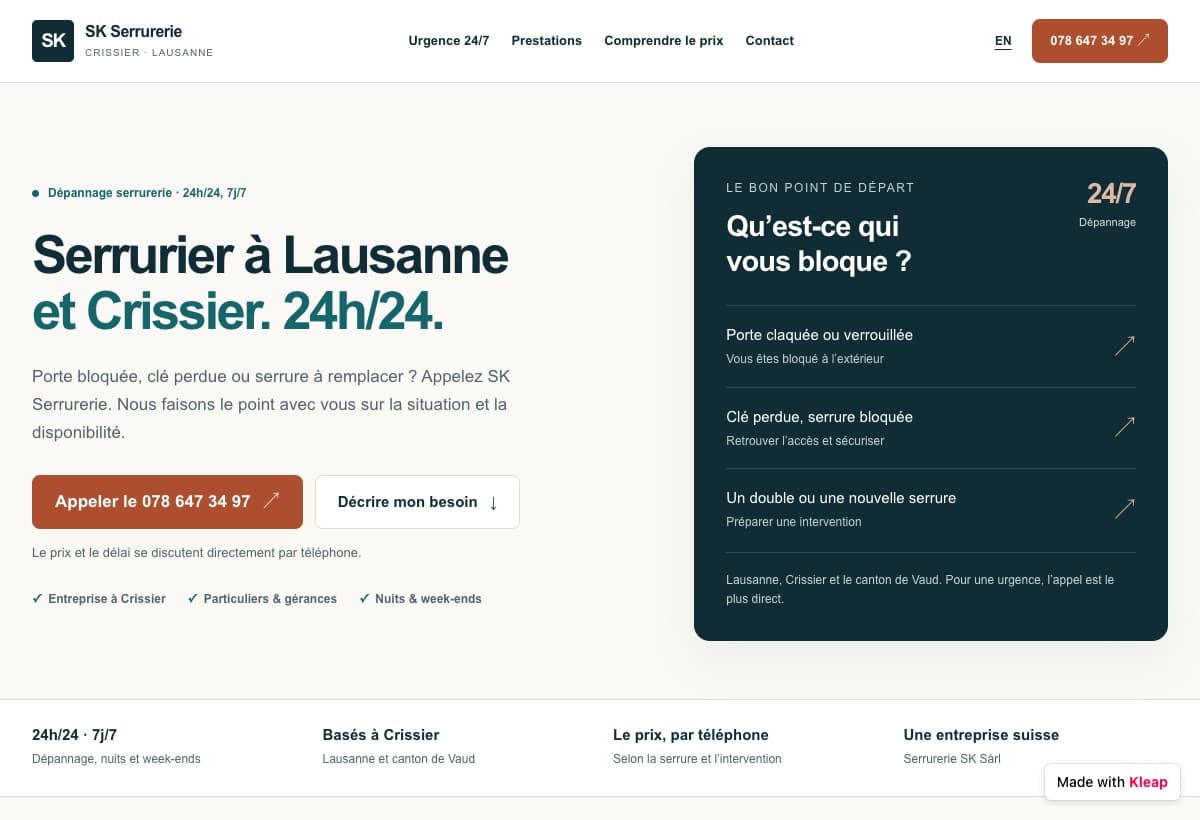 Page d'accueil de serrureriesk.ch
